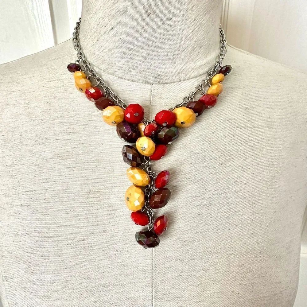 Silver tone multi beaded statement necklace
